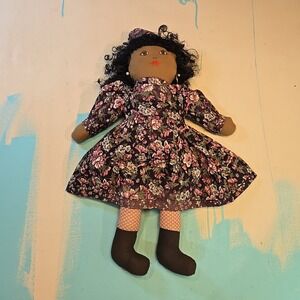 VTG Handmade Mary Grayson Black Doll Floral Victorian Cloth Pink Stockings 1990s